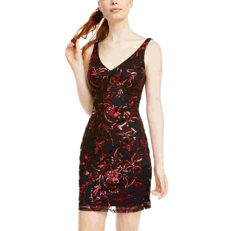 Fashionable Ease Sequin Hearts Women's Sequined Printed Sleeveless V Neck Short Body Con Cocktail Dress Wine Size 9 Fashionable Ease Sequin Hearts Women's Sequined Printed Sleeveless V Neck Short Body Con Cocktail Dress Wine Size 9