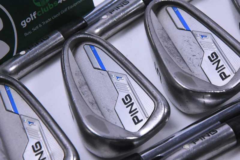 Slightly Flared Design Ping i-Series E1 Irons / 3-PW / White Dot / Stiff Flex Ping CFS Distance Shafts