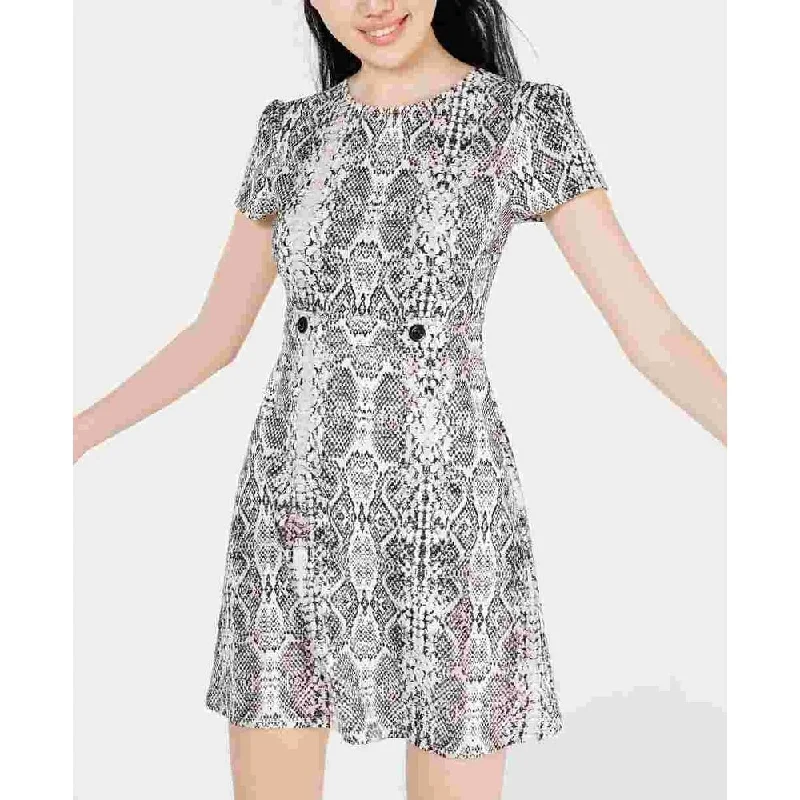 Cozy Layers City Studios Women's Snake Print Short Sleeve Jewel Neck Short Sheath Dress Gray Size 1 Cozy Layers City Studios Women's Snake Print Short Sleeve Jewel Neck Short Sheath Dress Gray Size 1