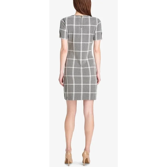 Summer Comfort Tommy Hilfiger Women's Windowpane Plaid Shift Dress Gray Size 8