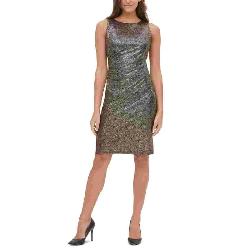 Versatile Wear Tommy Hilfiger Women's Ruched Metallic Sheath Dress Brown Size 14