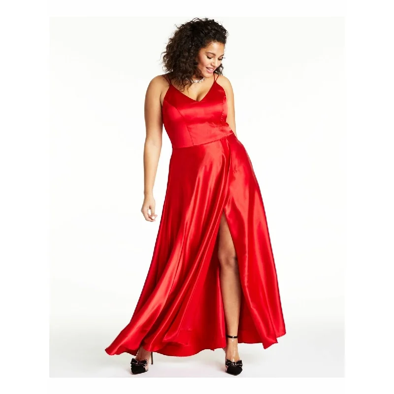 Integrated Design Sequin Hearts Juniors Double-Strap Satin Gown Red Size 14