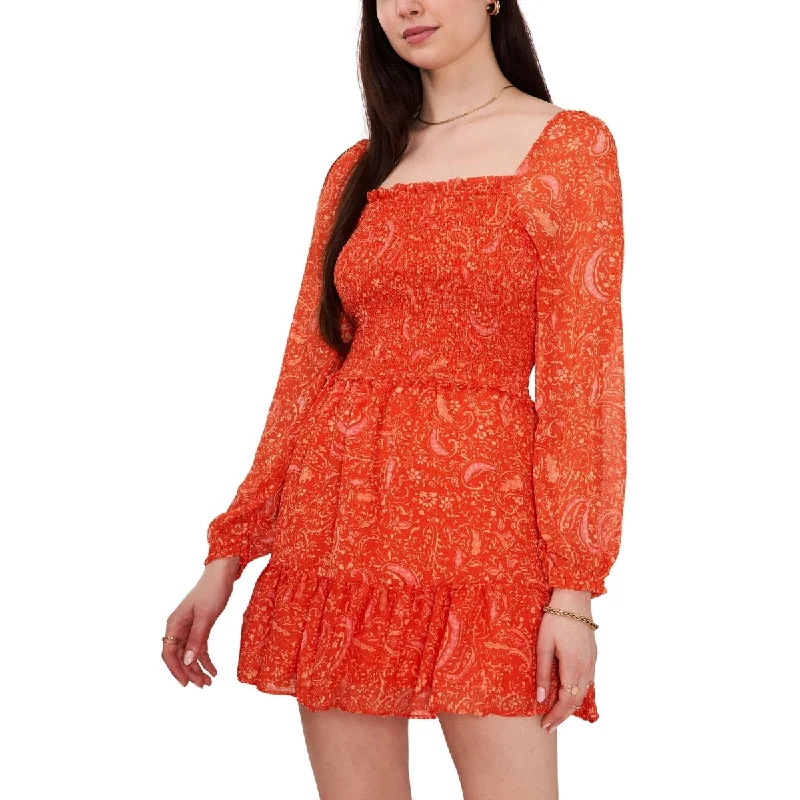 Relaxed And Casual 1.STATE Women's Smocked Square Neck Long Sleeve Dress Orange