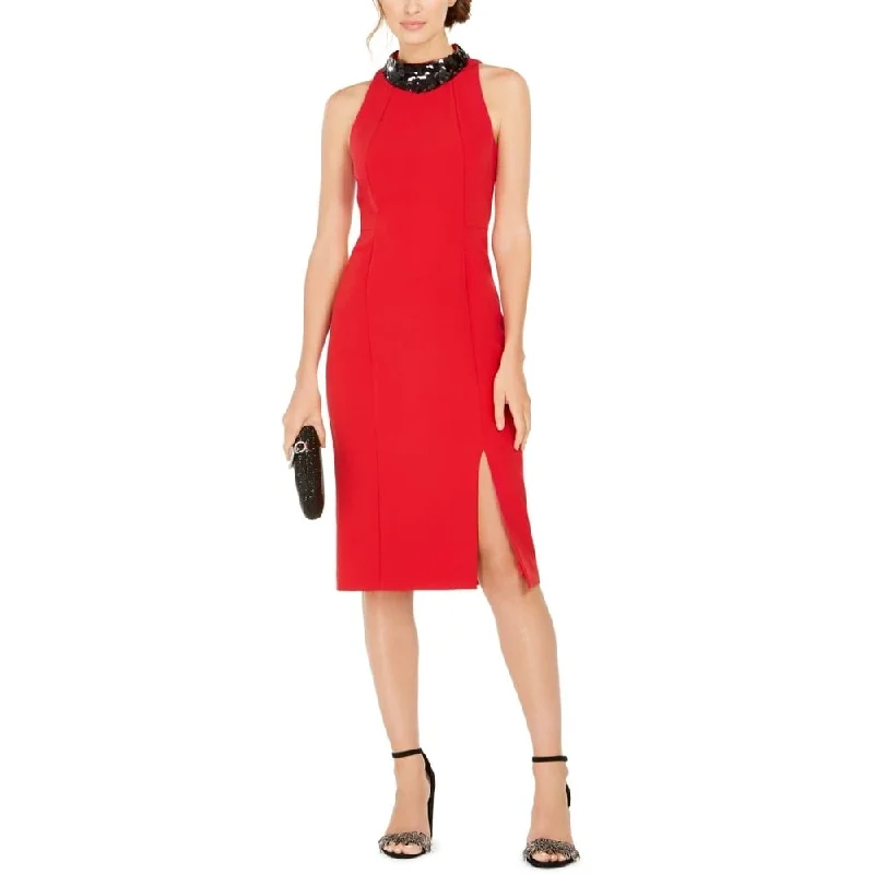 British Style Taylor Women's Sequin Embellished Sleeveless Sheath Dress Red Size 8