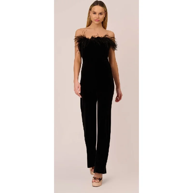 Fashion Must-have Aidan By Aidan Mattox Women's Strapless Feather Trim Velvet Jumpsuit Black Size -size- Fashion Must-have Aidan By Aidan Mattox Women's Strapless Feather Trim Velvet Jumpsuit Black Size -size-