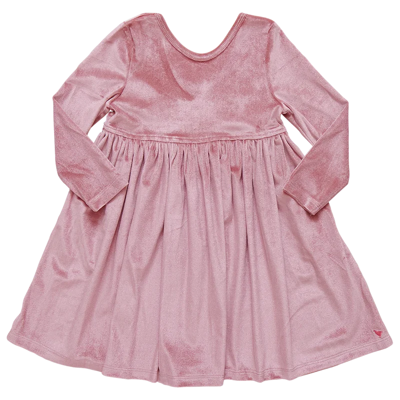 Elegant And Casual Pink Chicken Velour Steph Dress in Mauve