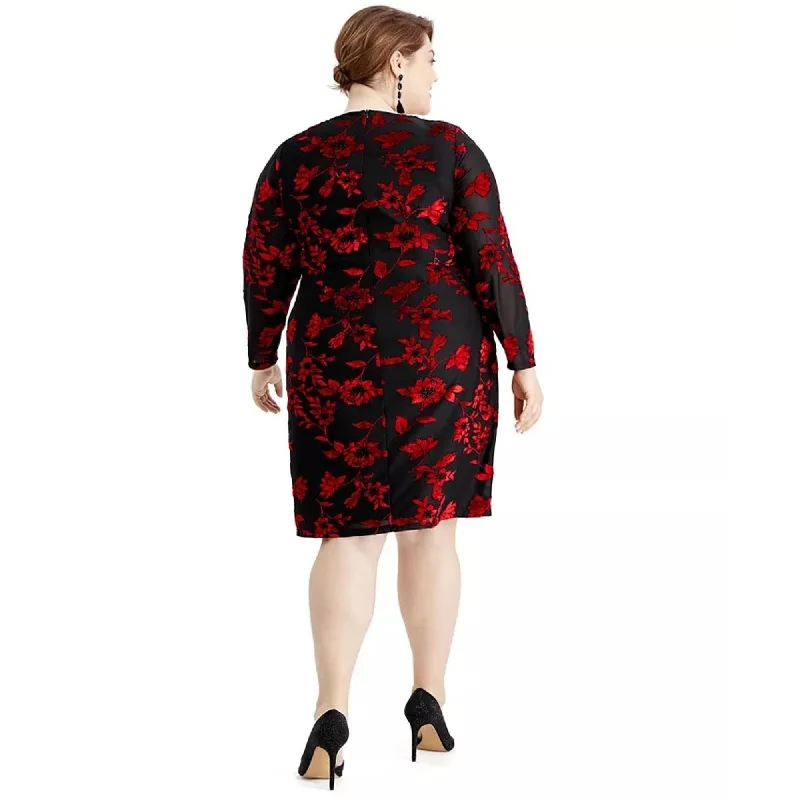 Soft Touch Jessica Howard Women's Plus Size Embellished Floral Burnout Dress Charcoal Size 22W Soft Touch Jessica Howard Women's Plus Size Embellished Floral Burnout Dress Charcoal Size 22W