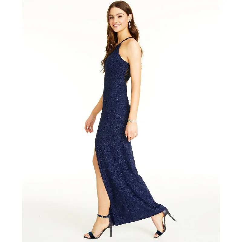 Relaxed Chic Speechless Junior's Cutout Glitter Lace Back Gown Blue Size 11