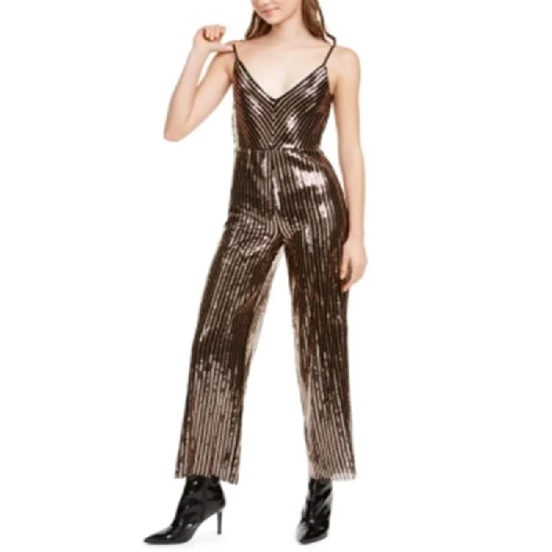 Personalized print Bebe Women's Sequined Blouson Jumpsuit Gold Size Small