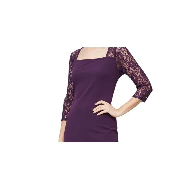 Stretch Design Sl Fashions Women's Square Neck Back Zipper Short Crepe Dress Purple Size 10 Stretch Design Sl Fashions Women's Square Neck Back Zipper Short Crepe Dress Purple Size 10