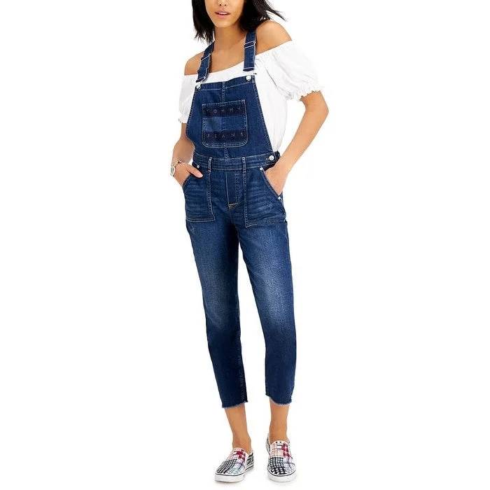 Literary Style Tommy Jeans Women's Stretch Square Neck Skinny Jumpsuit Blue Size 28