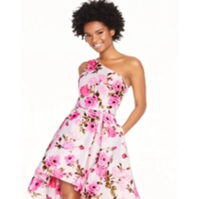 Exquisite Craftsmanship Blondie Nites Women's Floral Sleeveless Asymmetrical Neckline Full Length Prom Hi Lo Dress White Size 11