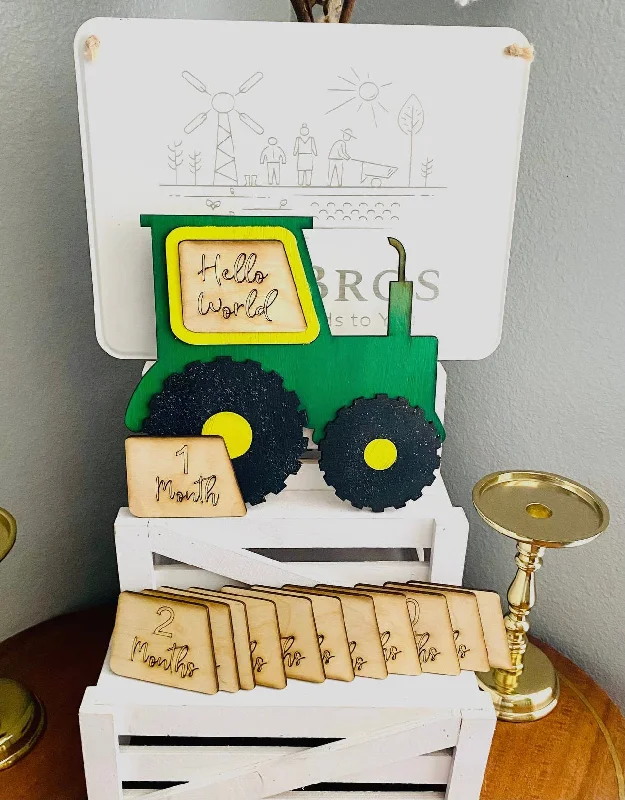 Soft Wear Tractor Baby Announcement & Monthly Milestone