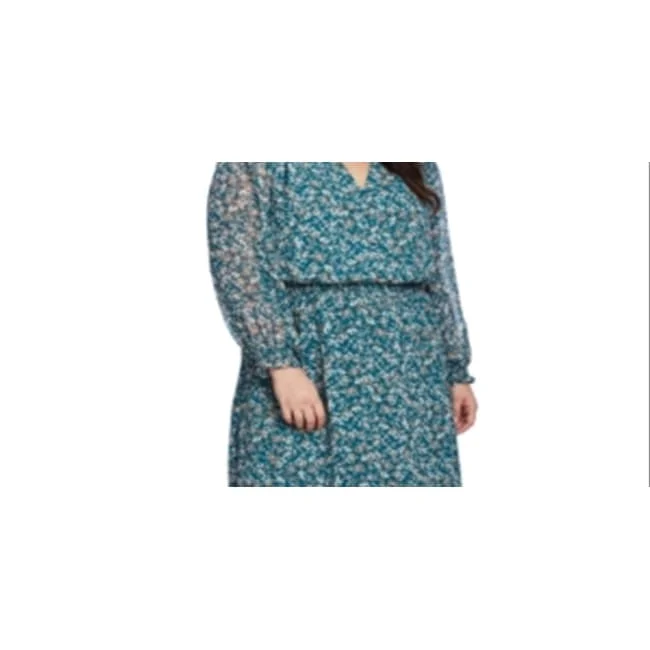 Retro Literary Style 1.State Women's Floral High Low Dress Green Size 3X