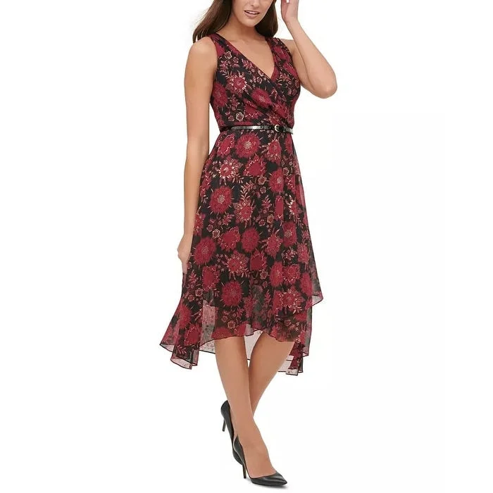 Must-have For Autumn And Winter Tommy Hilfiger Women's Floral Chiffon Midi Dress Red Size 4 Must-have For Autumn And Winter Tommy Hilfiger Women's Floral Chiffon Midi Dress Red Size 4