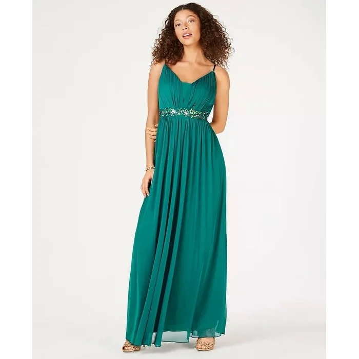 Basic Comfort Teeze Me Juniors Beaded Grecian Formal Dress Dark Green Size 1