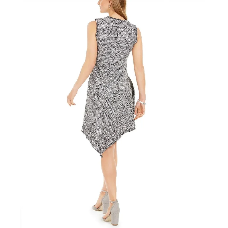 Goddess Outfit Taylor Women's Plaid Asymmetrical Hem A Line Dress White Size 12