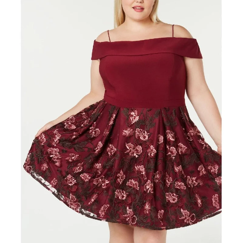 Style Design Morgan & Company Women's Pleated Floral Spaghetti Strap Off Shoulder Dress Purple Size 22W Style Design Morgan & Company Women's Pleated Floral Spaghetti Strap Off Shoulder Dress Purple Size 22W