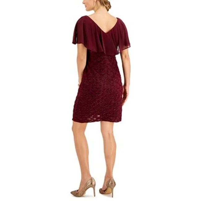 Comfortable Looks Connected Women's Chiffon Overlay Eyelash Sheath Dress Purple Size 6 Comfortable Looks Connected Women's Chiffon Overlay Eyelash Sheath Dress Purple Size 6