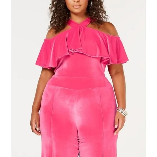 Street Letter Style Rebdolls Women's Plus Ruffled Widel Leg Velvet Jumpsuit Pink Size Large Street Letter Style Rebdolls Women's Plus Ruffled Widel Leg Velvet Jumpsuit Pink Size Large