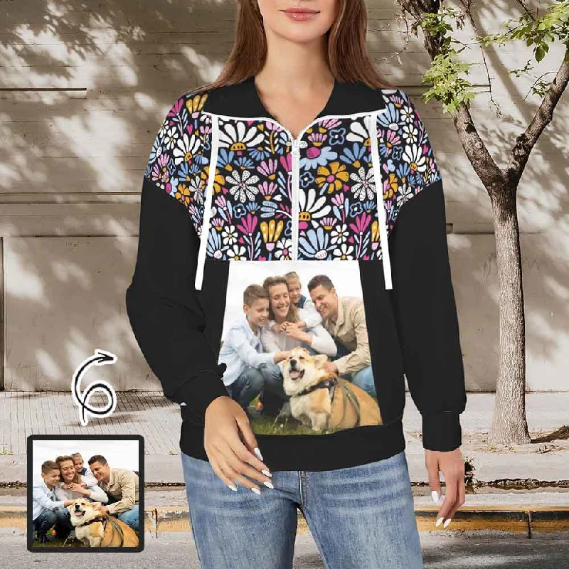 European Plan Custom Photo Flowers Women's Lapel Half Zip Pullover Drawstring Sweatshirts Fashion Outfits European Plan Custom Photo Flowers Women's Lapel Half Zip Pullover Drawstring Sweatshirts Fashion Outfits