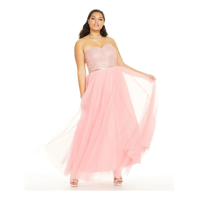 Street Casual Style City Studios Women's Embellished Spaghetti Strap Sweetheart Neckline Full Length Formal Fit Flare Dress Pink Size 16W Street Casual Style City Studios Women's Embellished Spaghetti Strap Sweetheart Neckline Full Length Formal Fit Flare Dress Pink Size 16W
