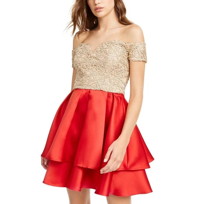 Versatile Style B Darlin Women's Cap Sleeve Short Ruffled Cocktail Dress Red