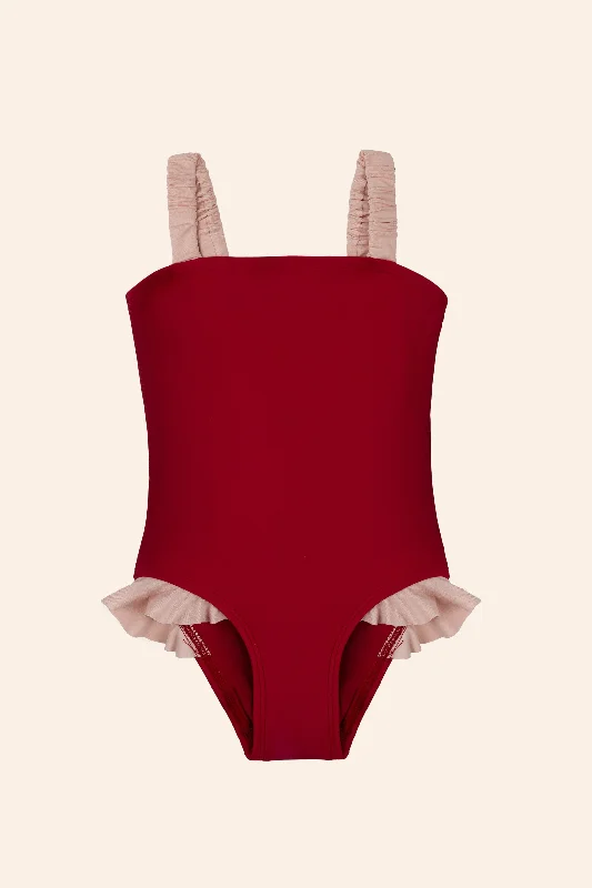 Energy Wear Lenae Ruffle One Piece Burgundy
