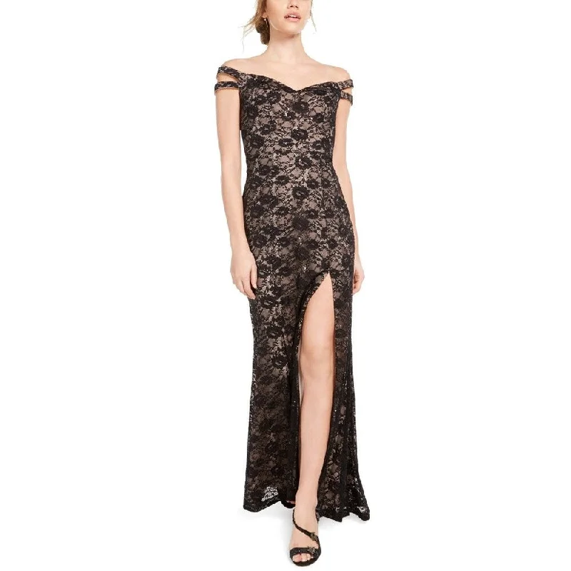 Classic Choice Teeze Me Junior's Nude Double Strap Floral Lace Gown Dress Black Size 11 Classic Choice Teeze Me Junior's Nude Double Strap Floral Lace Gown Dress Black Size 11