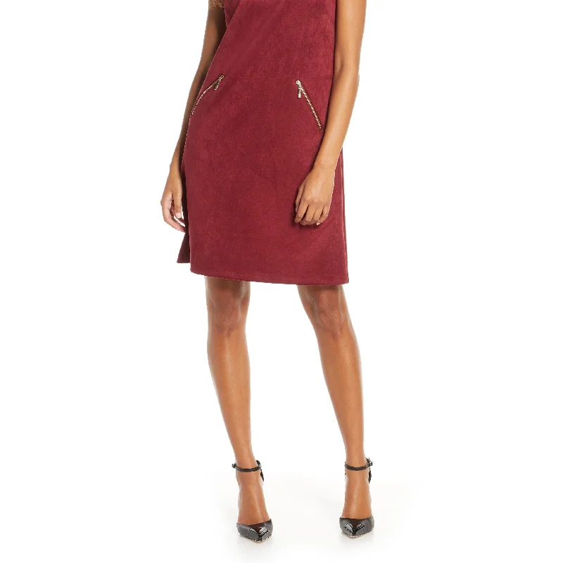 Cute Design Donna Ricco Women's Faux-Suede Mock-Neck Sheath Dress Red Size 10