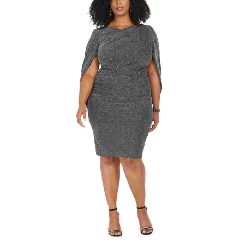 Fashion Concept Betsy & Adam Women's Metallic Knit Cape Dress Black Size 22W
