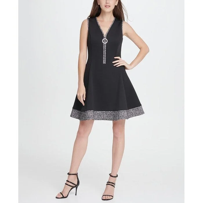 Comfortable Outfits Dkny Women's V Neck Scuba Tweed Combo Zipper Fit Flare Dress Gray Size 10 Comfortable Outfits Dkny Women's V Neck Scuba Tweed Combo Zipper Fit Flare Dress Gray Size 10