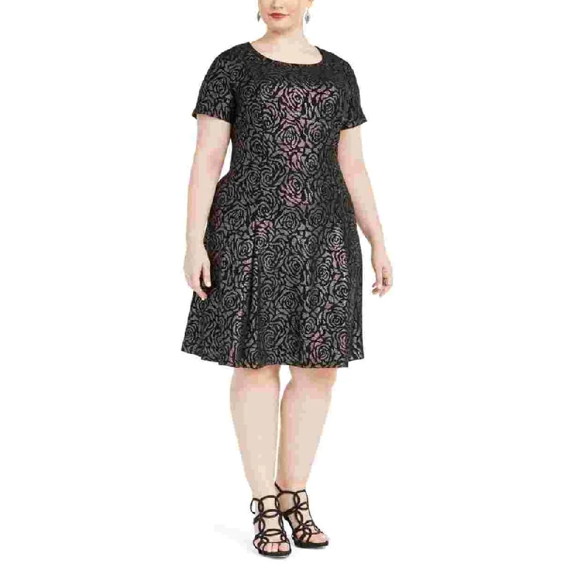 Daily Comfort Robbie Bee Women's Floral Short Sleeve Jewel Neck Above The Knee Fit + Flare Party Dress Black Size 3X Daily Comfort Robbie Bee Women's Floral Short Sleeve Jewel Neck Above The Knee Fit + Flare Party Dress Black Size 3X