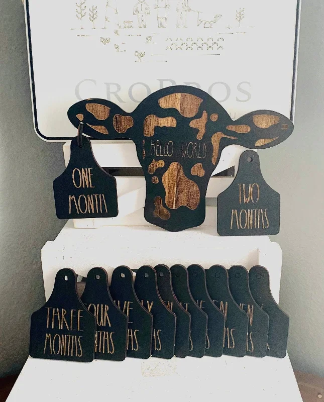 Cozy Look Black Cow Baby Announcement & Monthly Milestone