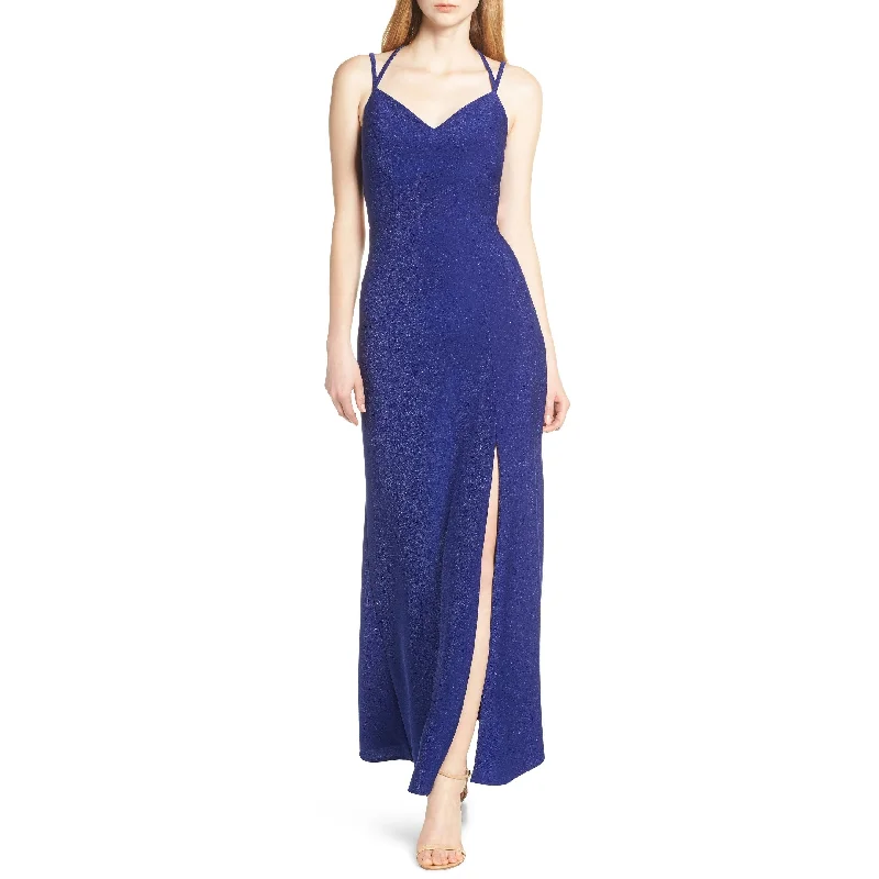 Elegant Comfort Morgan & Co Women's Strappy Glitter Knit Evening Dress Navy Size 1