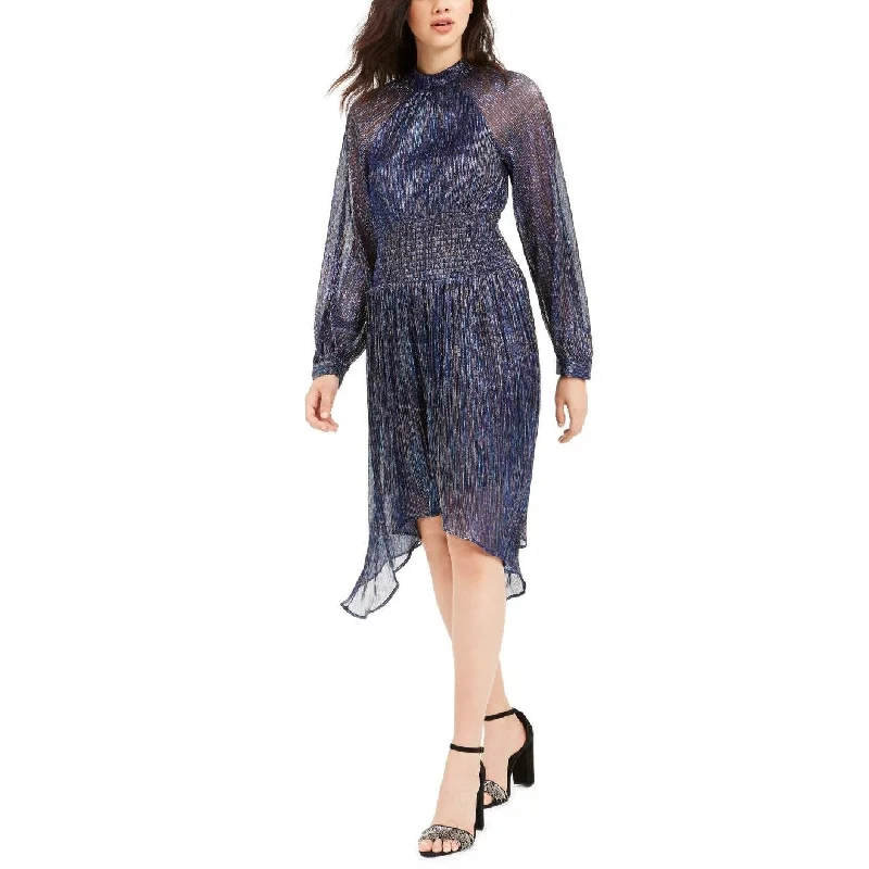 Sweet Style Foxiedox Women's Metallic Ribbed Smocked Shift Dress Blue Size Large