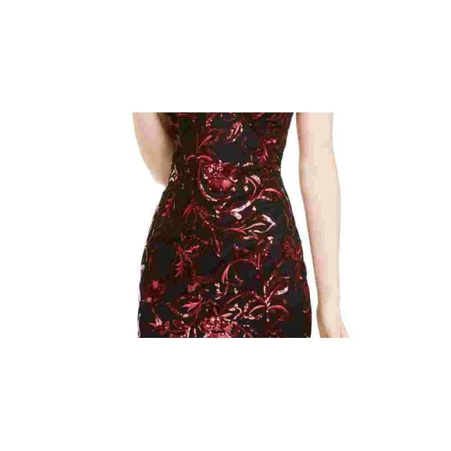 Fashion Expert Sequin Hearts Women's Sequined Printed Sleeveless V Neck Short Body Con Cocktail Dress Red Size 15