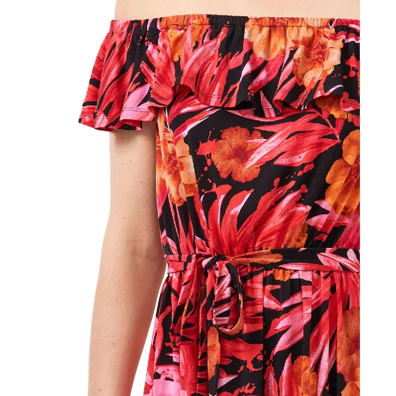 Minimalism Riley & Rae Women's Stretch Ruffled Off Shoulder Above The Knee Party Fit Flare Dress Red Size Large Minimalism Riley & Rae Women's Stretch Ruffled Off Shoulder Above The Knee Party Fit Flare Dress Red Size Large