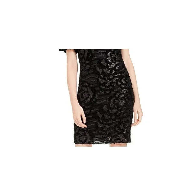 Fashionable And Fashionable Calvin Klein Women's Sequined Zippered Short Sleeve V Neck Knee Length Body Con Evening Dress Black Size 16 Fashionable And Fashionable Calvin Klein Women's Sequined Zippered Short Sleeve V Neck Knee Length Body Con Evening Dress Black Size 16