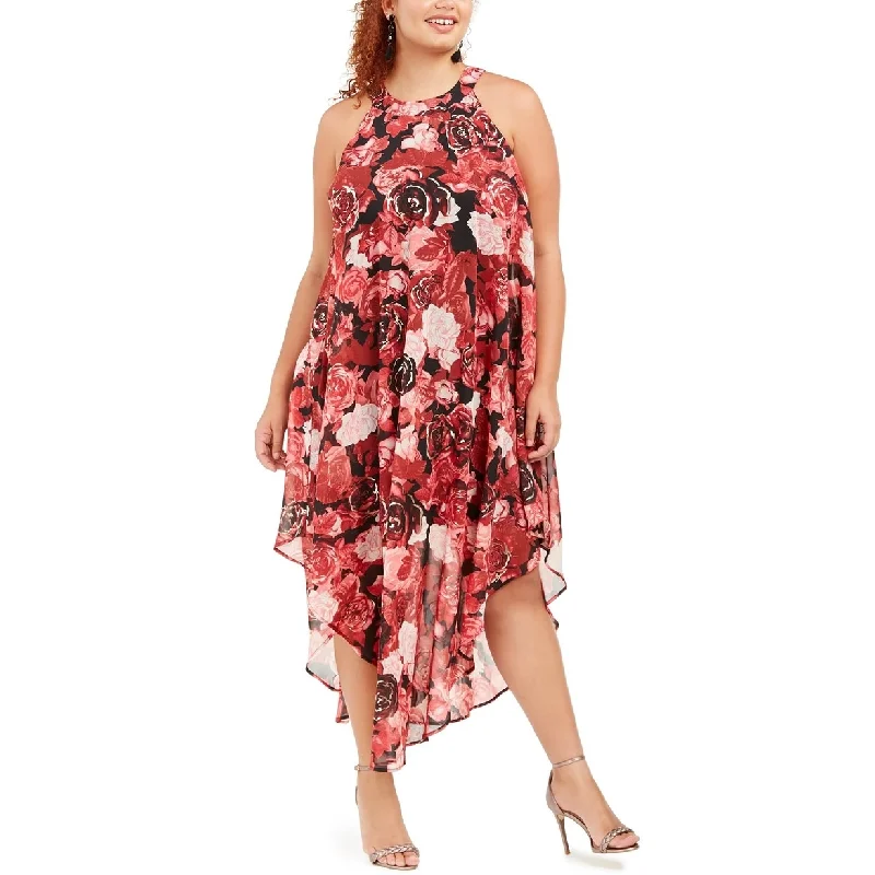 Lounge Chic Love Squared Women's Trendy Plus Size Printed Handkerchief-Hem Dress Red Size 1X Lounge Chic Love Squared Women's Trendy Plus Size Printed Handkerchief-Hem Dress Red Size 1X