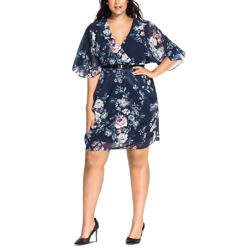 Cool Style City Chic Women's Trendy Mysterious Floral Print Belted Dress Blue Size 24W Cool Style City Chic Women's Trendy Mysterious Floral Print Belted Dress Blue Size 24W