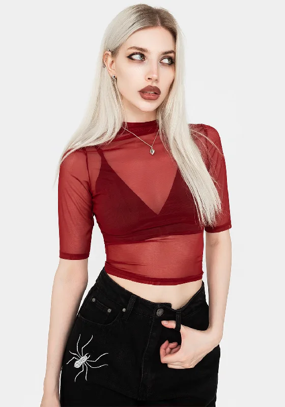 Urban Style Jinx Mesh Short Sleeve Top - Red
