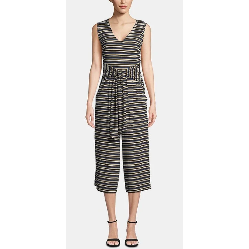 Retro Stripes Eci Women's Striped Cropped Jumpsuit Blue Size Large