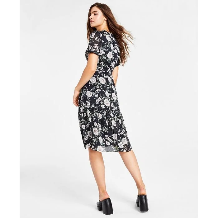High Street Design Bar Iii Women's Floral Print Cutout Dress Black Size Small