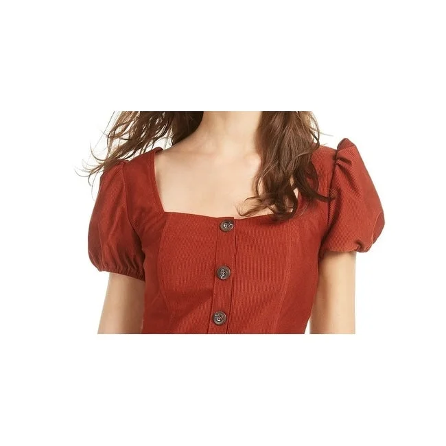 Trendy Comfort Sequin Hearts Women's Button Front Pouf Square Neck Short Fit Flare Dress Brown Size Xx-Small Trendy Comfort Sequin Hearts Women's Button Front Pouf Square Neck Short Fit Flare Dress Brown Size Xx-Small