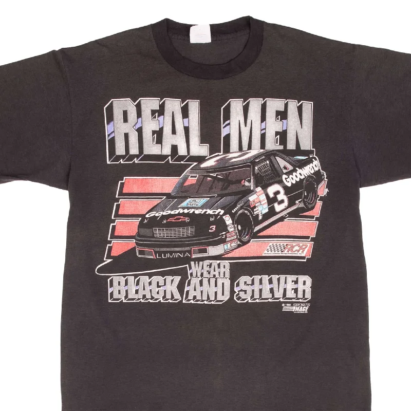 Lively And Youthful VINTAGE NASCAR DALE EARNHARDT REAL MEN 1990 TEE SHIRT SIZE LARGE MADE USA Lively And Youthful VINTAGE NASCAR DALE EARNHARDT REAL MEN 1990 TEE SHIRT SIZE LARGE MADE USA