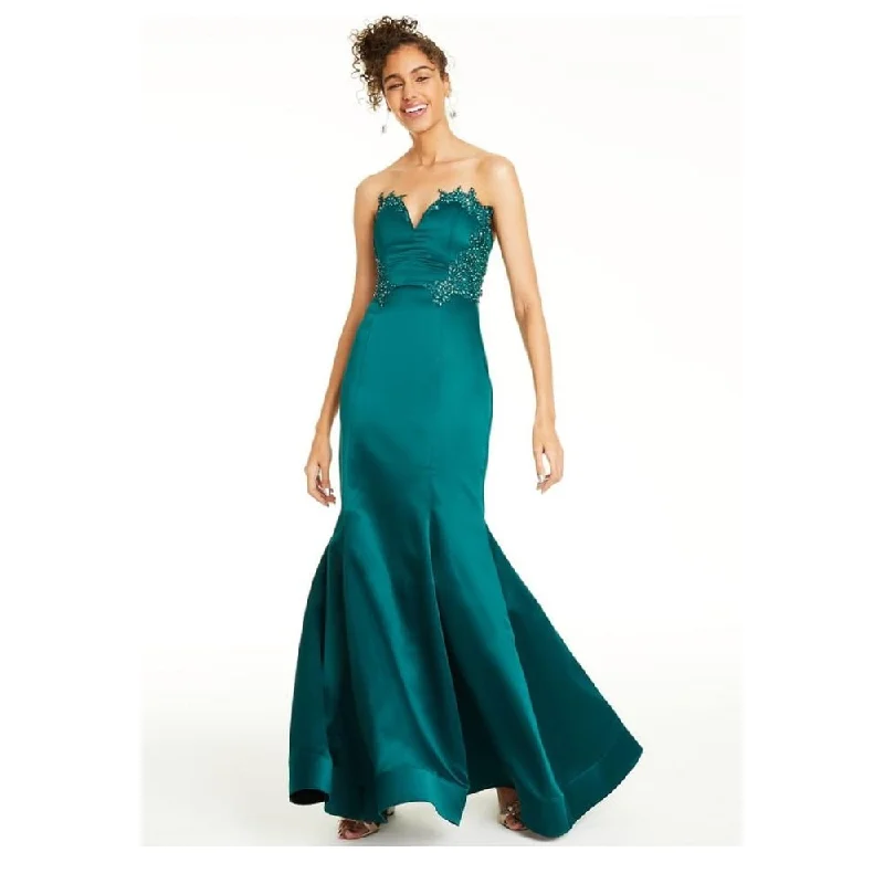 Casual Chic Wear City Studios Women's Embellished Textured Strapless Full Length Formal Mermaid Dress Green Size 15