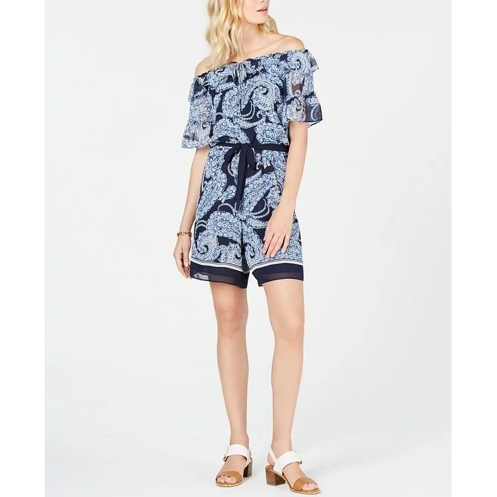 Layered Comfort Tommy Hilfiger Women's Floral Boat Neck Romper Blue Size 16