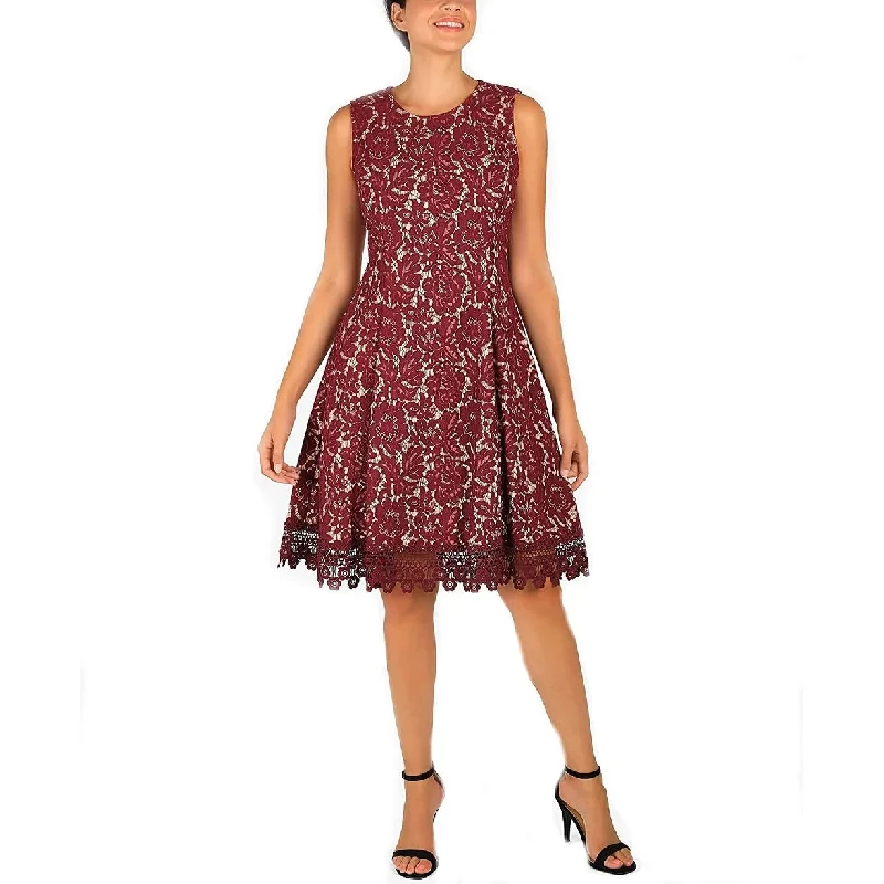 Cozy Fit Donna Ricco Women's Sleeveless Lace Dress Dark Red Size 16AV/MD/RG