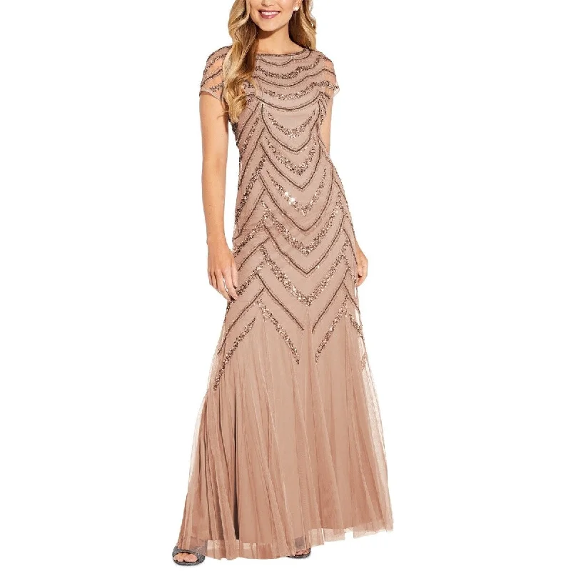 Noble And Elegant Adrianna Papell Women's Embellished Godet Inset Gown Pink Size 6